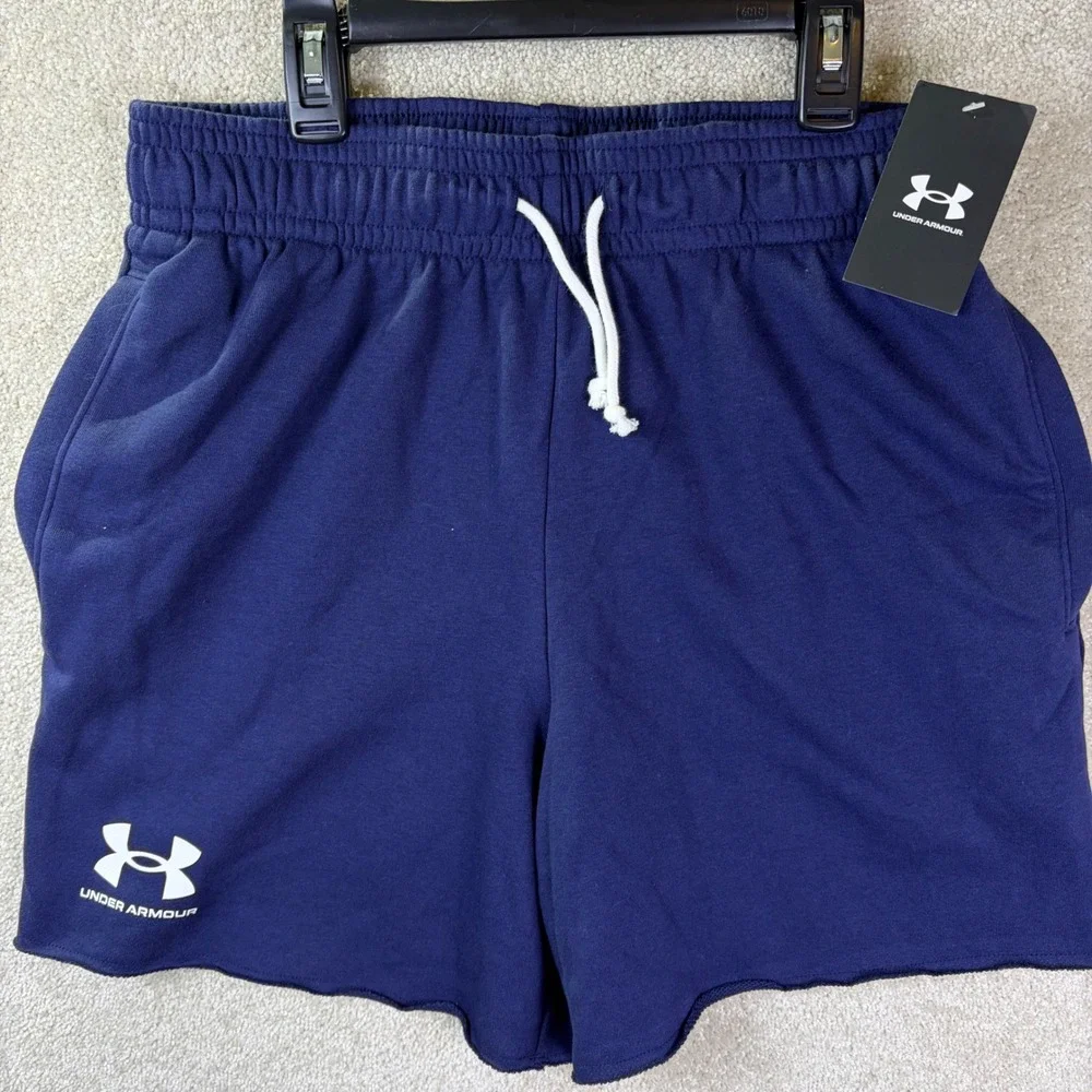 Under Armour Rival Terry 6in Shorts Men Medium Navy Blue 1382427 Gym Running NEW